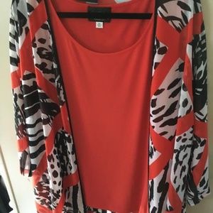 Bob Mackie wearable art twin said red Tank and animal print flowing duster 2x